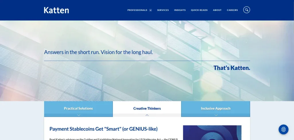 Katten business website showing their latest news