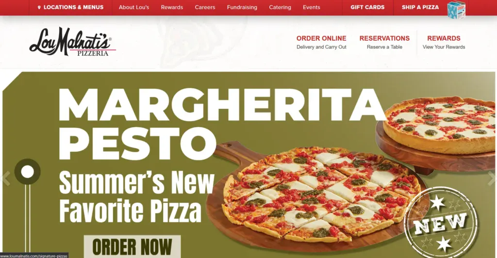 Lou Malnati's business website showcasing their latest offers