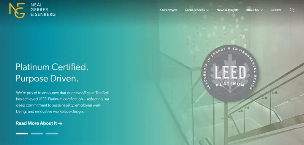 NGE business website showing their latest awards and successful cases