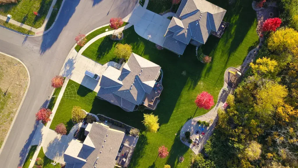 Aerial view of houses on sale for a property website