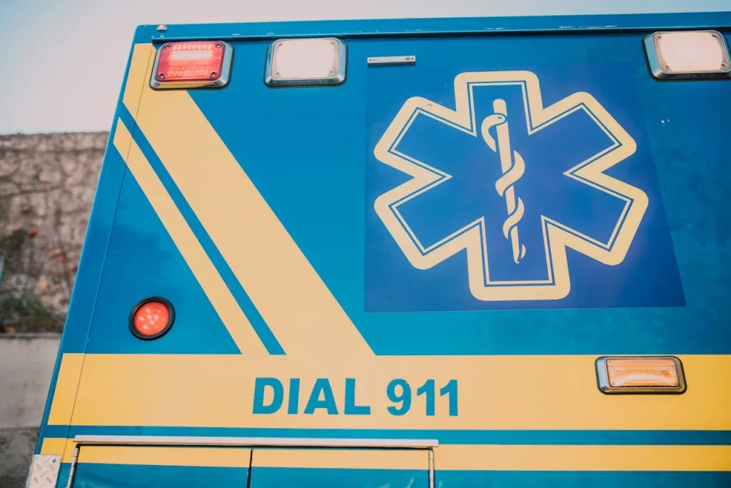 The back of an ambulance that is parked
