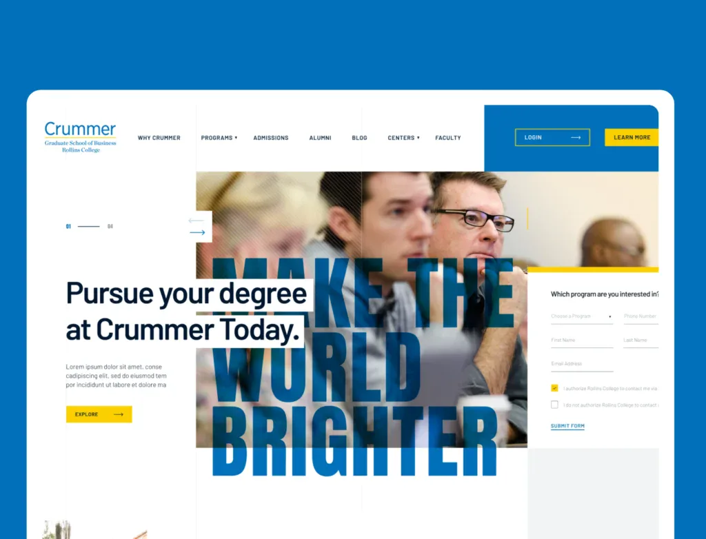 crummer robust front end hero with form