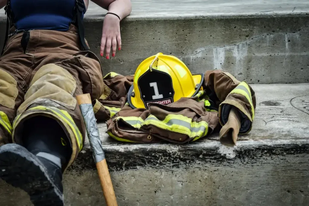 Firefighter sitting and resting