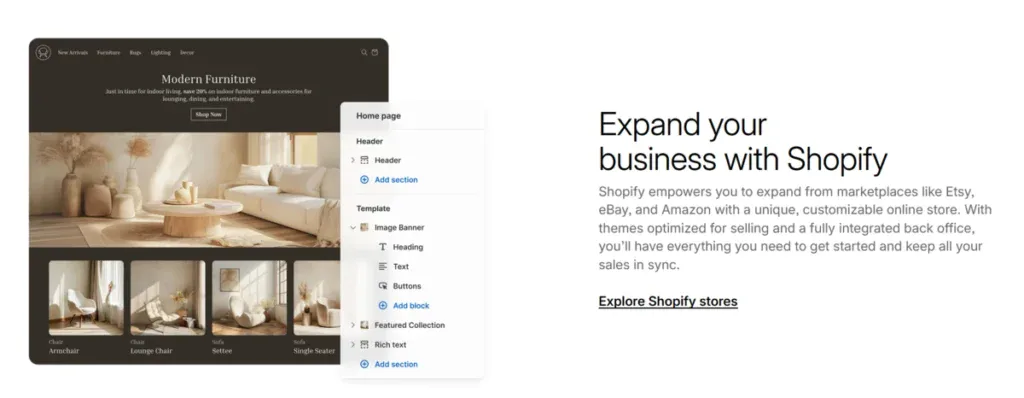 Shopify website showing the importance of using their eCommerce solution. 