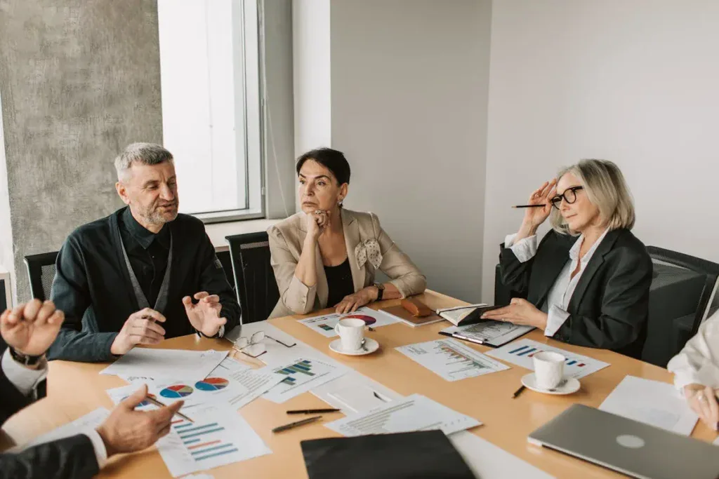 A group or marketers discussing a client strategy