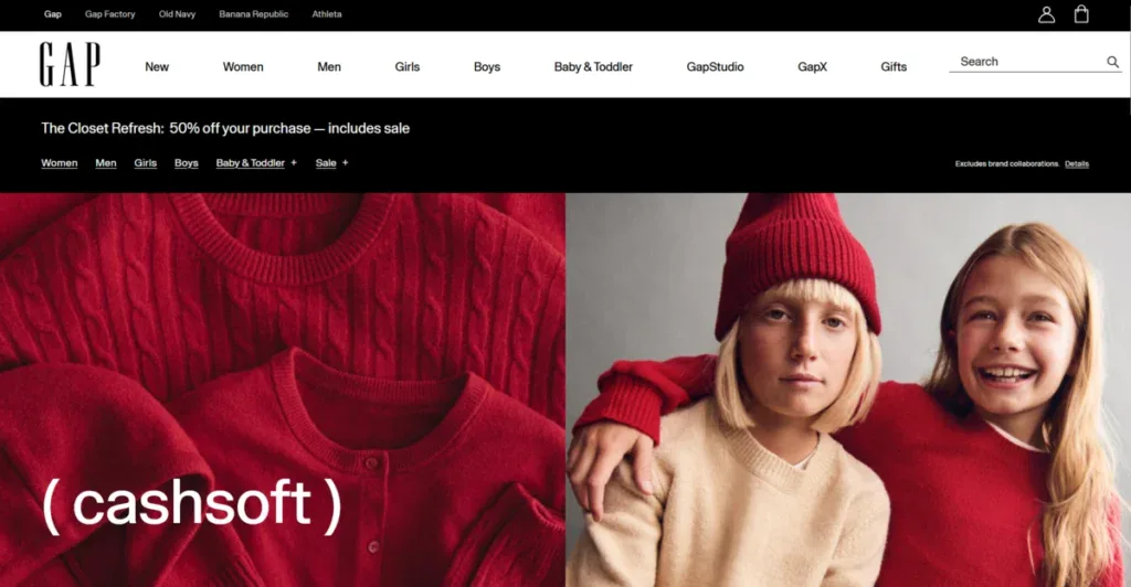 Gap Business Page showing their latest line of clothes