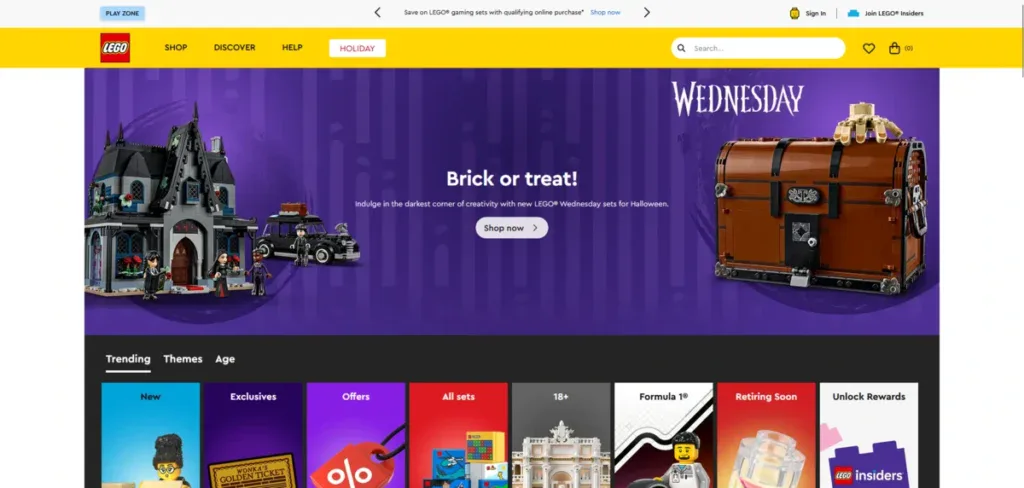 Lego Homepage showing their Halloween products