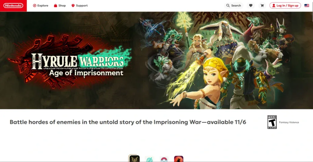 Nintendo Business Page (website screenshot) showing their latest releases