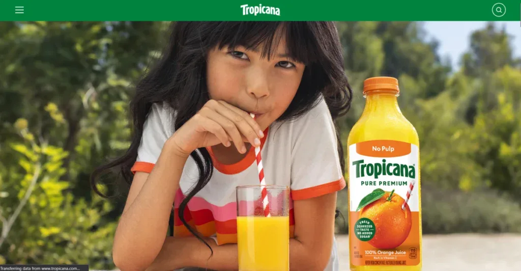 Tropicana Business Page showing their orange juice