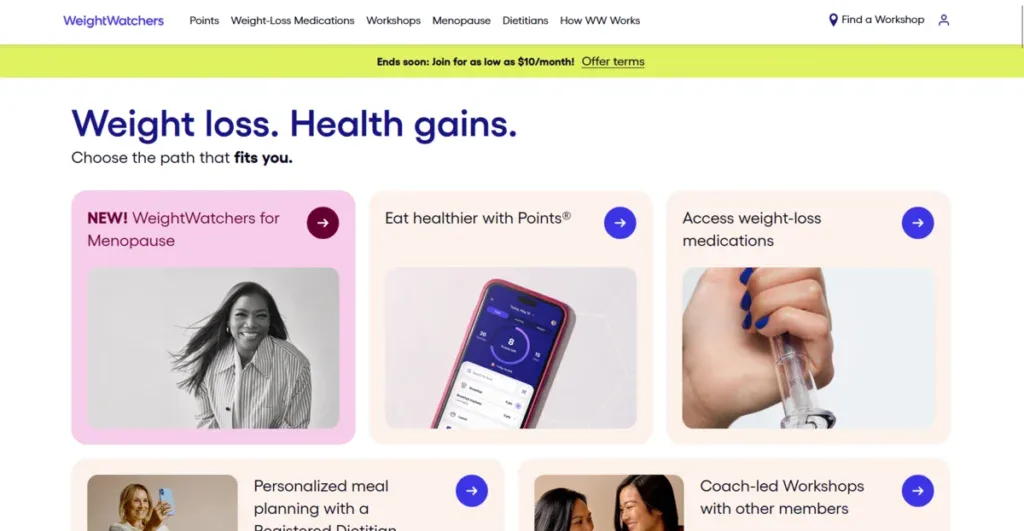 WeightWatchers Business Page showing their latest diets