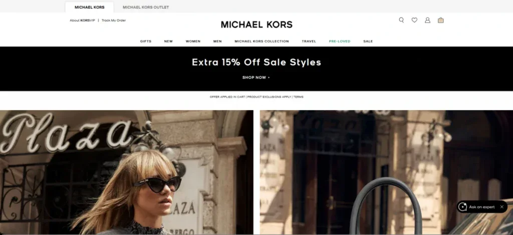 Michael Kors business website showing their latest deals