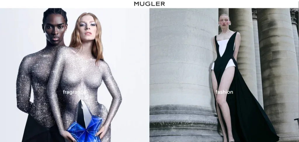 Mugler business website with both perfumes and clothing pages