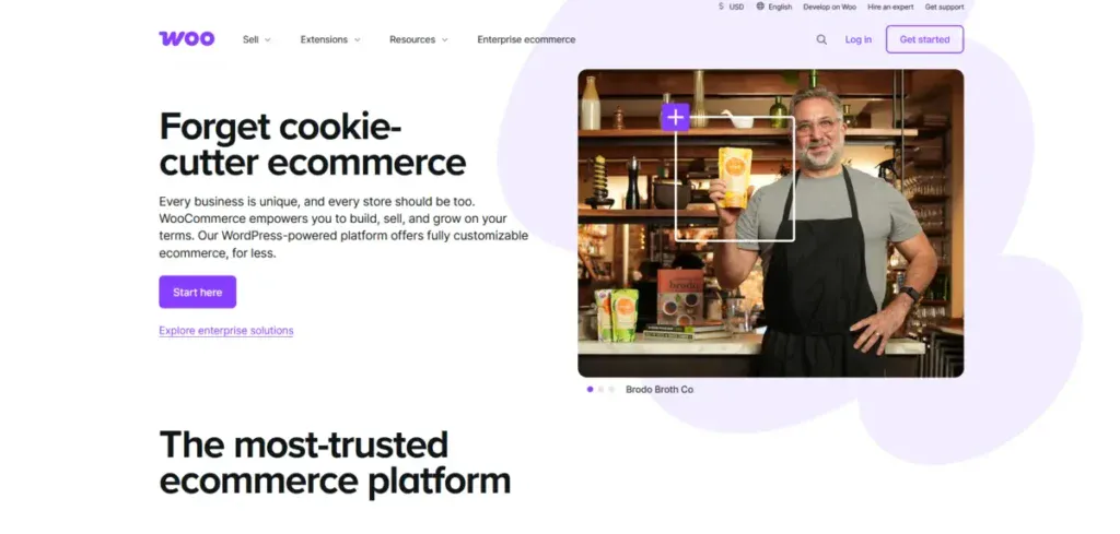 Woocommerce business page showing what they offer