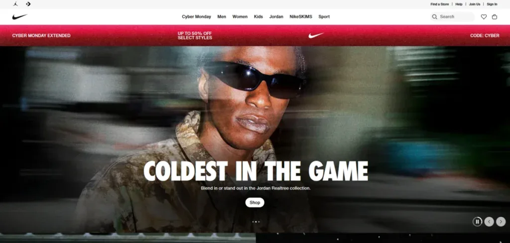 Nike business page with their latest athlete campaign