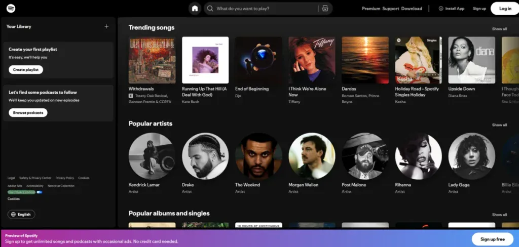 Spotify business page showing how their app works and looks