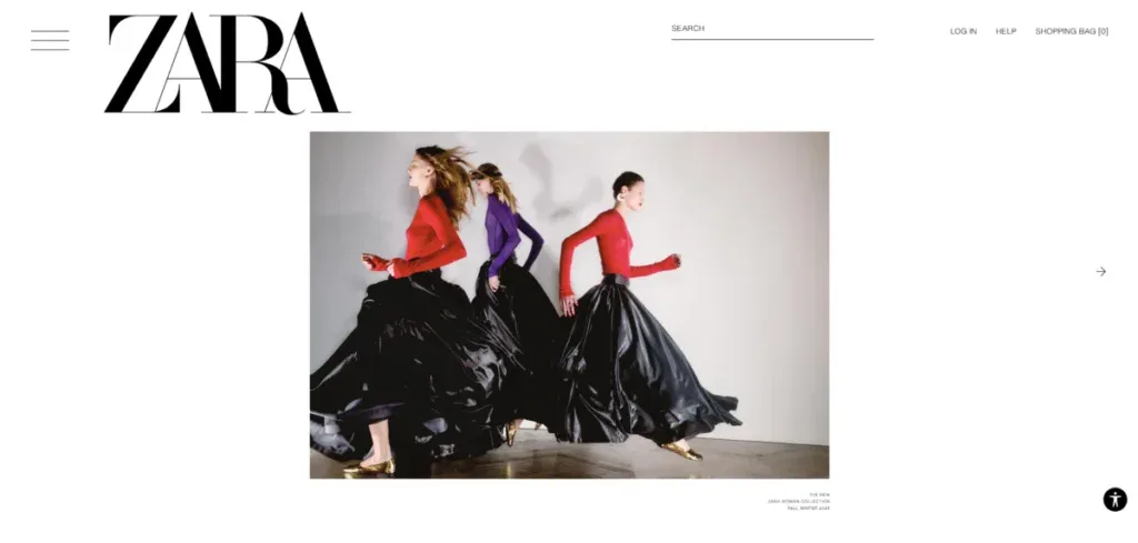 Zara business page with a brand new campaign