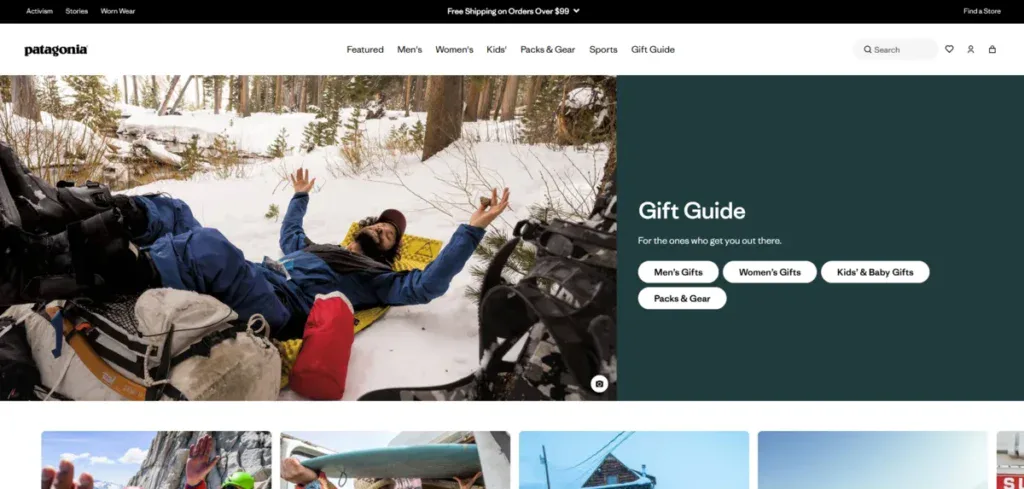 Patagonia business website showing their latest products