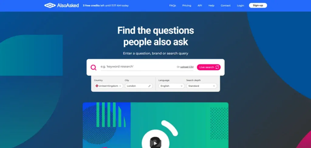 Alsoasked website showing their main features
