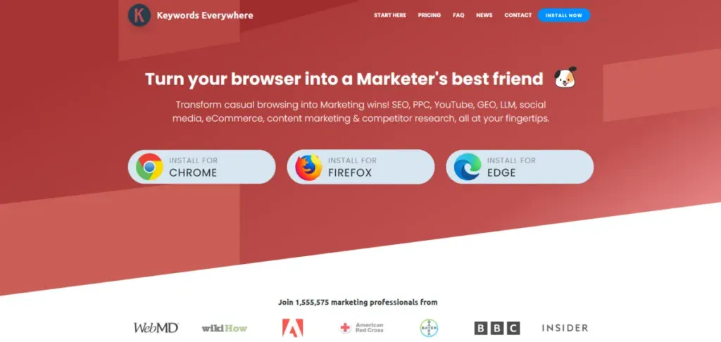 Keywords Everywhere website showing their extensions