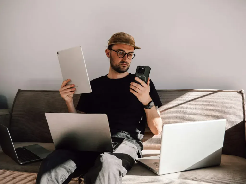 person stressed using phone