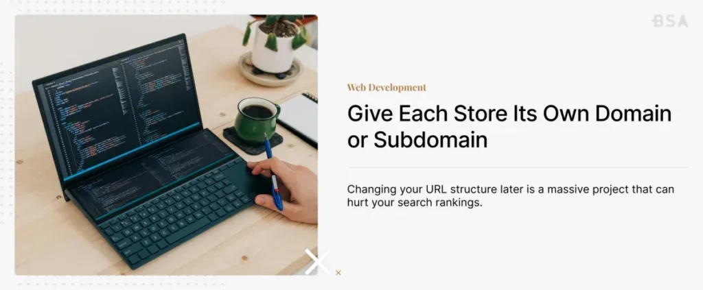 Card on domains and subdomains with an image of someone coding on a laptop