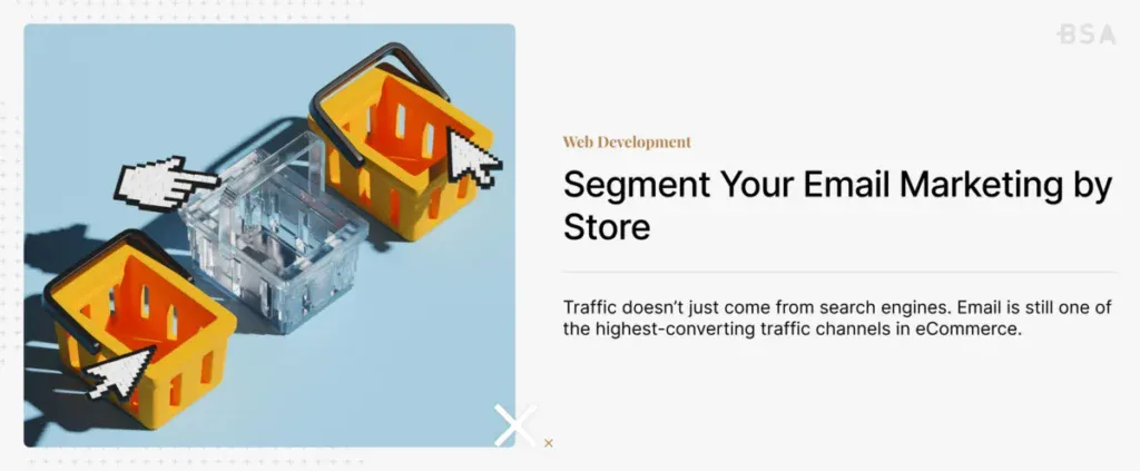 Card on email marketing with an image of yellow baskets and a transparent one