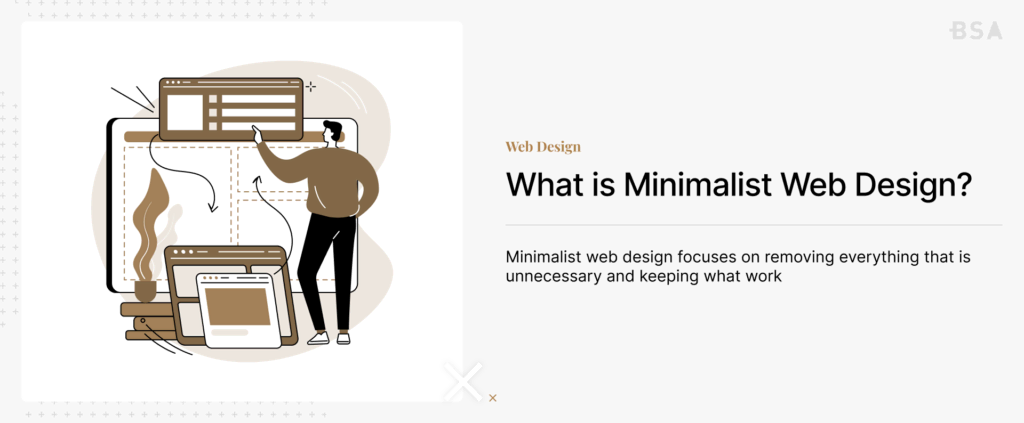 Card on minimalist websites with a web design illustration on the left side