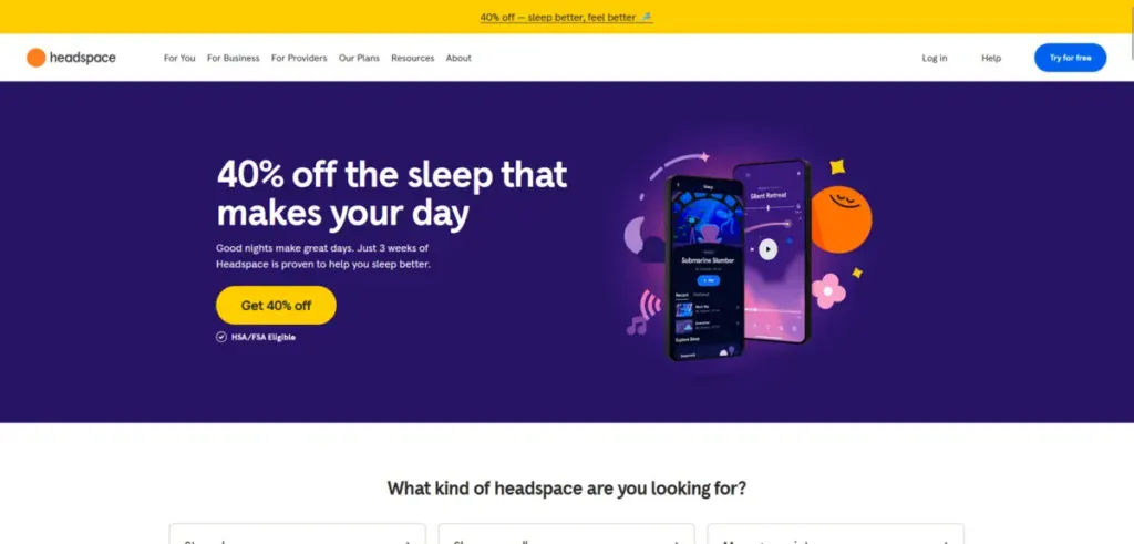 Headspace business website showcasing their best offer
