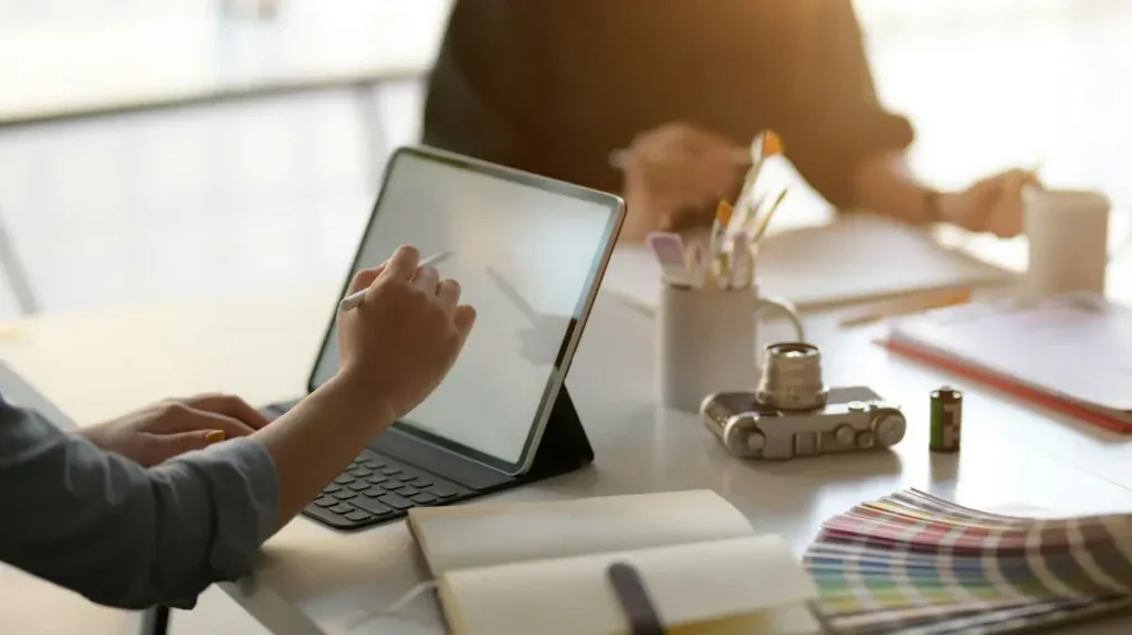 Marketer working on SEO strategies on a tablet