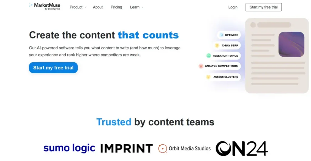 Marketmuse business page that provides customer reviews