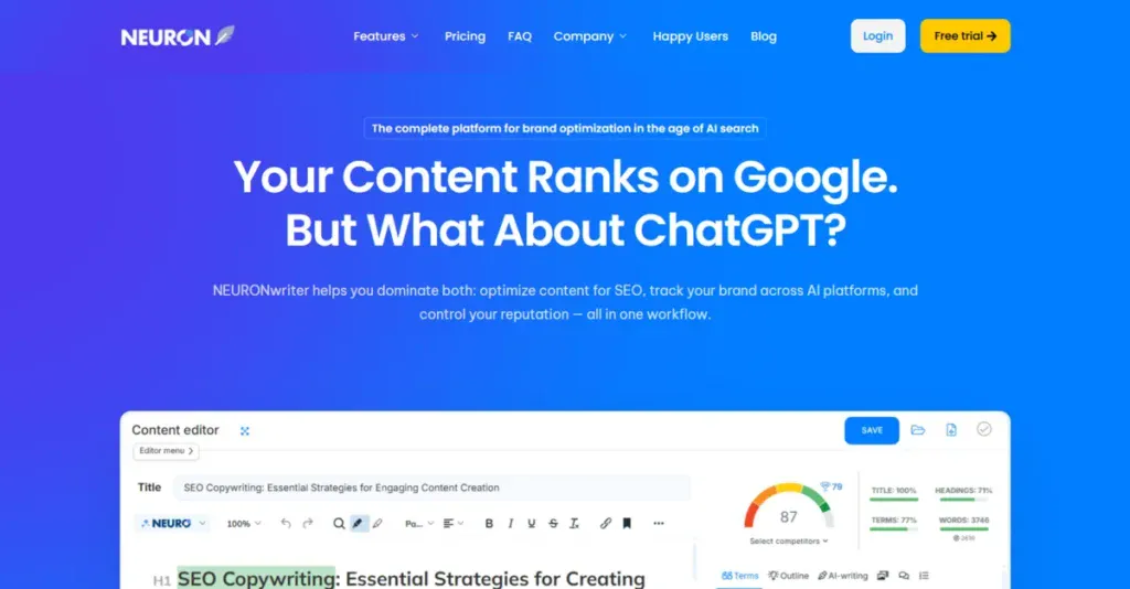 NEURONwriter business page showcasing how its service works