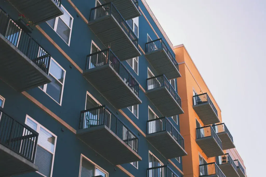 Orange and blue apartment in the afternoon