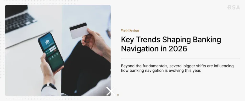 Card on banking trends with an image of someone logging into their bank account on their phone